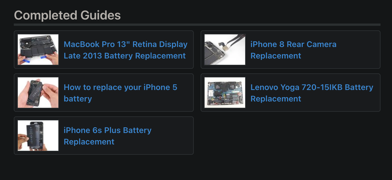 ifixit screenshot showing completed repairs